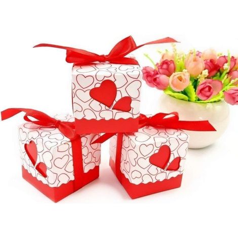50 boîtes cadeaux en papier rouge en forme de cœur pour cadeaux d'invités, Swee
