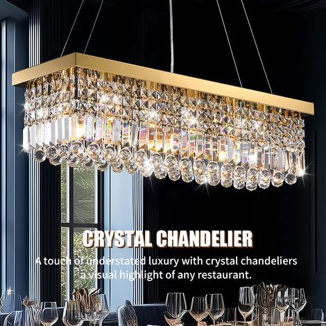 Luxus rechteckige Haengeleuchte Gold 80 cm Kristall Pendellampe mit 8x E14 hoehenverstellbar elegante Deckenleuchte fuer langen Esstisch und Kuecheninsel