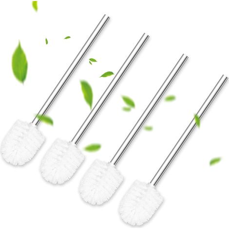 Brosse WC Blanche Ø 7,5 cm, Lot de 4 brosses WC Blanches avec Manche en Acier Inoxydable, Brosse WC pour la Salle de Bain, lot Pratique de brosses WC pour Un Nettoyage en Profondeur des Toilettes (1/5)