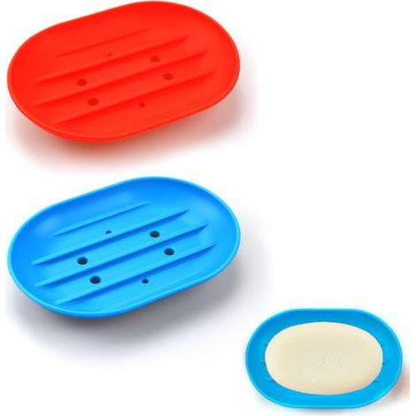 2 portaspugne antiscivolo per doccia, bagno e cucina, porta sapone per mantenere il sapone asciutto e pulito (rosso blu) (1/5)