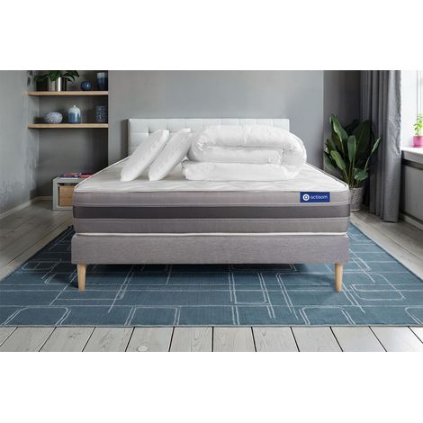 Pacchetto letto completo - Materasso 140x200cm + Box spring con doghe (kit) + 2 cuscini + Piumino - Actilatex Relax