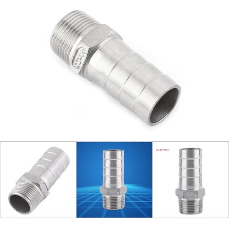 Raccord de tuyauterie mâle en acier inoxydable, adaptateur pour tuyau, connecteur à embout cannelé (3/4" x 25 mm) (1/5)