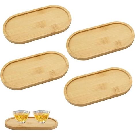Lot de 4 plateaux décoratifs ovales, bambou naturel, bords surélevés, 17,5 x 9 x 1 cm, pour apéf et collation (1/4)