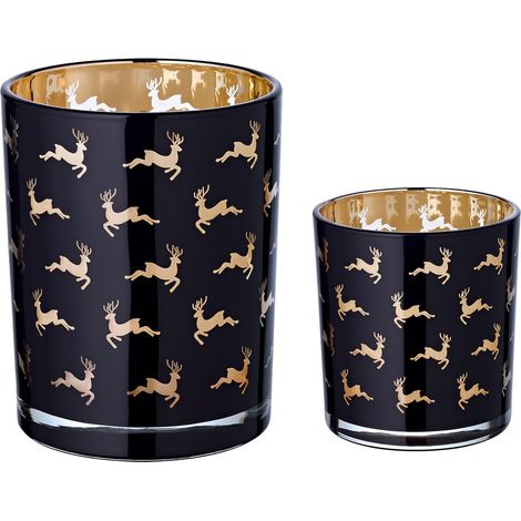 Lot de 2 Photophores en Verre Bougeoirs Coupe-Vent Motif Cerf Hauteur 8 et 13 cm - PANGIVO (1/5)