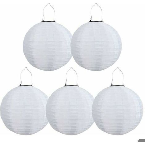 LaBlanc - Lot de 5 lampions solaires LED d'extérieur étanches,Pour jardin, église, jardin, fête, décoration (blanc, 30 cm) (1/5)