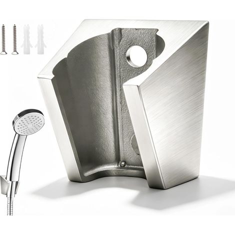 Accroche Pommeau de Douche, 2 Emplacements Support Douchette, Fixation Pommeau de Douche en Acier Inoxydable 304, Brossée Argentée Porte de Douchette Mural, pour Maison, Hôtel, Salle de Sport (1/5)