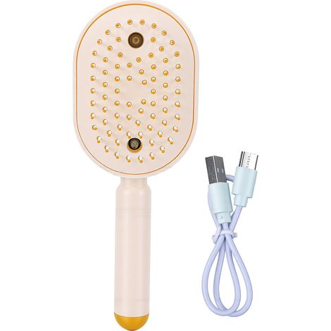Brosse à cheveux électrique vapeur, lisseur portable rechargeable sans fil, outil démêlant avec brumisateur et masseur vibrant pour le coiffage, beige (1/5)