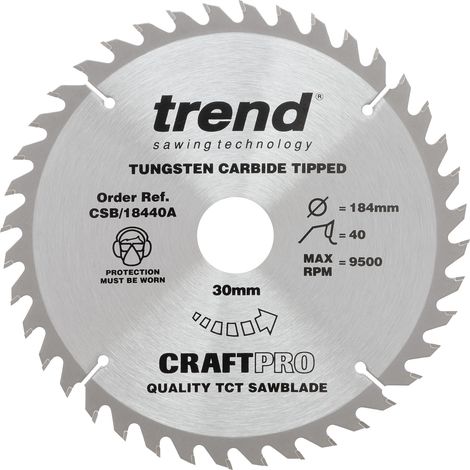 Trend CSB/18440A TCT Craft Saw Blade 184mm X 40 Teeth X 30mm Hitachi C7ST C7SB2 (1/3)
