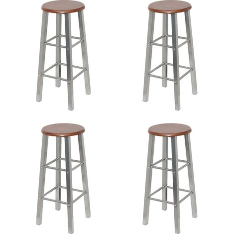 Bar Stool Set of 4 Silver and Brown Steel and MDF Standard vidaXL (1/5)