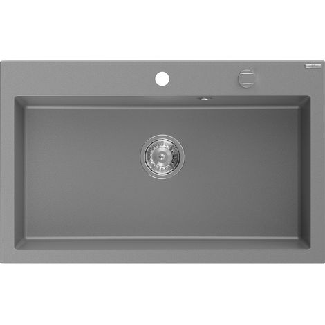 Mexen Elix Granitspüle 1-Becken 800 x 500 mm, grau, Siphon Chrom - 6527801005-71 (1/5)