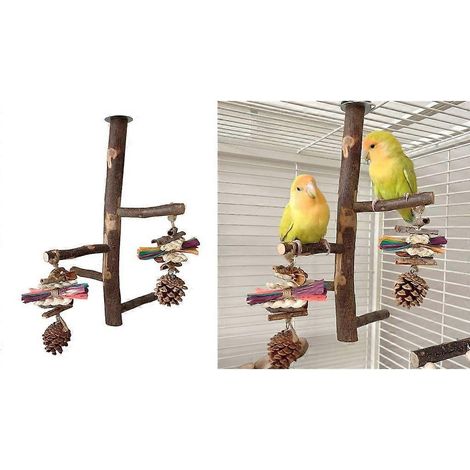 Perchoir en bois multifonctionnel pour cage à perroquet, jouet à mâcher pour oiseaux. (1/4)