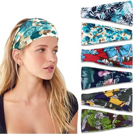 Lot de 5 bandeaux pour cheveux femme, larges bandeaux style bohème rétro, élastiques pour yoga, sport et entraînement (1/5)