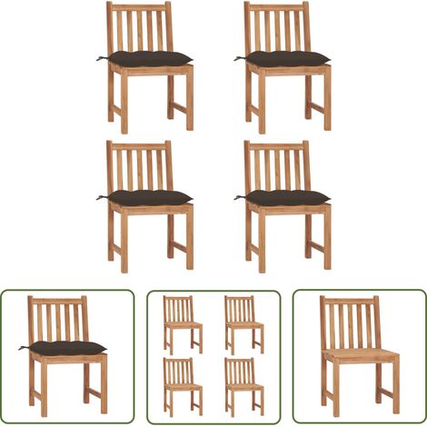The Living Store Chaises de jardin lot de 4 avec coussins Bois de teck massif - Chaise De Jardin - Fauteuil De Jardin - Mobilier De Jardin - Meubles De Terrasse - Set De Chaises (1/5)