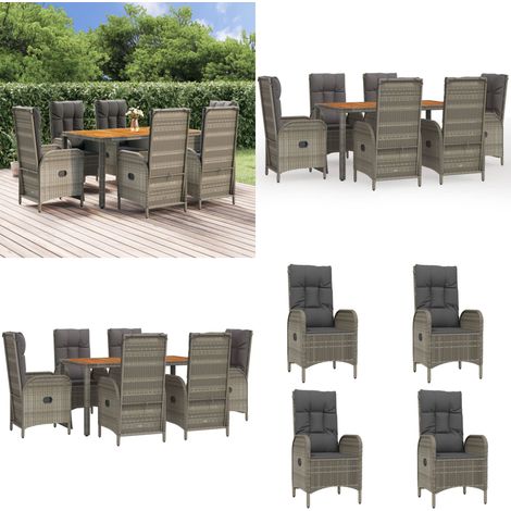 7-tlg. Garten-Essgruppe mit Kissen Grau Poly Rattan - Garten Essgruppe - Garten Essgruppen - Home & Living (1/5)