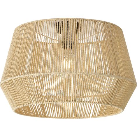 QAZQA Plafondlamp zwart met beige papieren kap 50/50/30 - Combi (1/5)