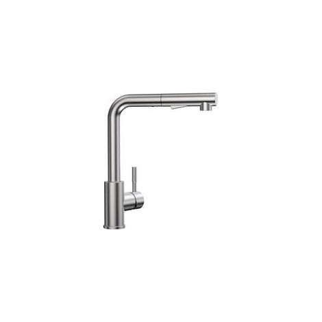 Robinet de cuisine en acier inoxydable brossé avec tête escamotable 360°, double mode de pulvérisation (jet et pluie), réglage séparé eau chaude/froide, compatible avec évier standard (1/5)