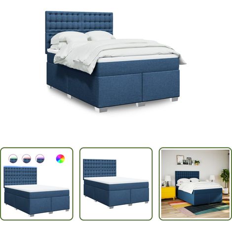 Matelas à ressorts ensachés - Sommier à lattes de lit avec matelas Bleu 140x200 cm Tissu (1/5)