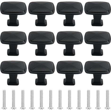 Lot de 12 boutons d'armoire, boutons de porte noirs, boutons de porte d'armoire noirs, boutons de porte de cuisine, poignées de porte d'armoire (forme carrée, noir) (1/4)