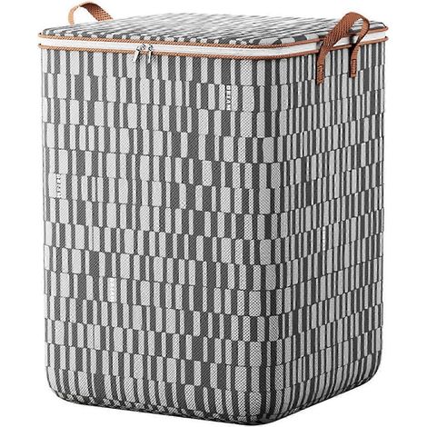 Boîte de rangement pour penderie avec poignée – Rayures grises, 140 L (pour couettes et vêtements volumineux) (1/5)