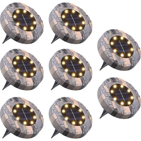 Lot de 8 lampes solaires pour extérieur 8 LED 100 lm IP65 étanche Lampe solaire de jardin pour allée, allée, cour, etc. Blanc chaud (1/5)
