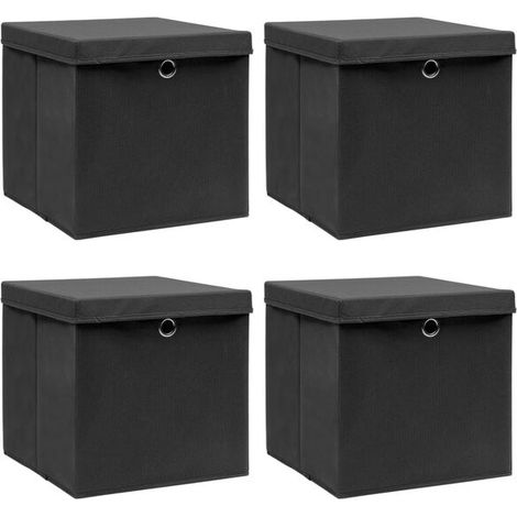 Boîtes de rangement avec couvercles, lot de 4, noires, 32x32x32 cm, en tissu. (1/5)