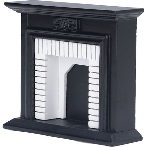 Cheminée miniature rétro en bouleau noir et blanc à l'échelle 1:12, pour la décoration de maison de poupée (1/5)