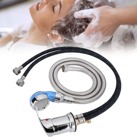 Cama de champú de 70 cm, grifo de lavabo de 120 cm, cabezal de ducha, grifo de lavado para peluquería, grifo de champú para cama de cama, válvula mezcladora de agua fría y caliente (1/5)