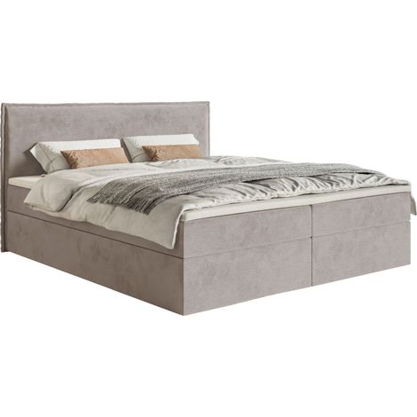 Selsey Softie – Boxspringbett 180x200 cm mit Topper und Stauraum, Velours wasserabweisend, Graubraun (1/5)