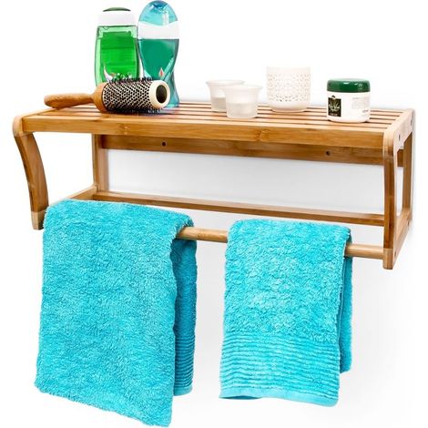 1 étagère murale, bambou résistant humidité, porte-serviettes, rangement salle de bain, entrée couloir (1/5)