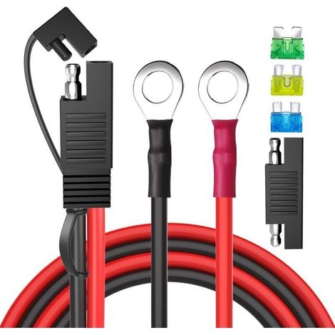 Cavo di prolunga per batteria SAE a 2 pin con connettore a sgancio rapido – 10 AWG, 0,6 m, fusibili da 15/20/30 A, adattatore RP incluso.