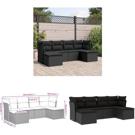 6-tlg. Garten-Sofagarnitur mit Kissen Schwarz Poly Rattan - Gartenmöbel Set - PE-Rattan Möbel - Outdoor Sofa - Lounge Garnitur - Esszimmergarnitur - Home & Living (1/3)