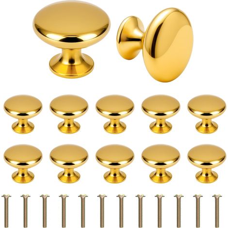 Lot de 12 Boutons de Porte, Rond Boutons de Tiroir 30mm Poignées de Meuble Or pour Placard Armoire Cuisine