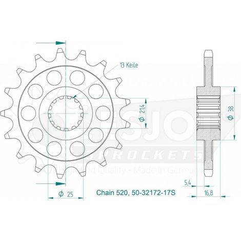 Pignon Lightweight Honda - 520 - 17 Dents - Made in Germany