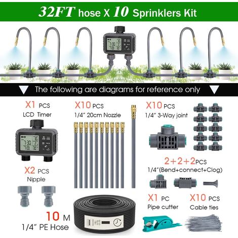 (Kit C-10m) Minuteur d'arrosage de jardin intelligent à double zone indépendante avec écran LCD, système de brumisation et contrôleur d'irrigation (1/4)