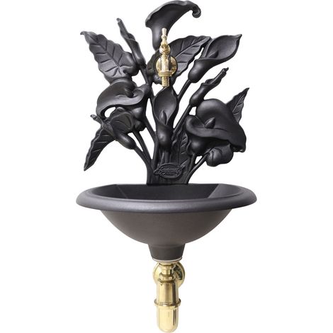 Fontaine murale modèle mural Calla pour jardin potager avec robinet en laiton et siphon finition au choix : poli