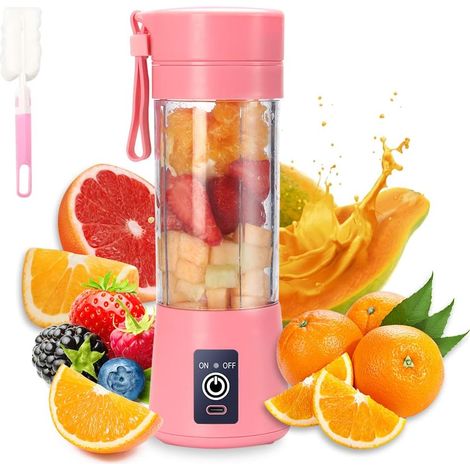 Blender portable dernier modèle 2025, mixeur électrique USB, extracteur de jus portable pour milkshakes et smoothies, jus, 380 ml, six lames exceptionnelles (1/5)