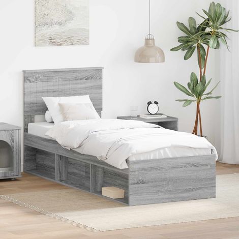vidaXL Bettrahmen Graues Sonoma 75 x 190 cm Massives Kiefernholz (1/5)