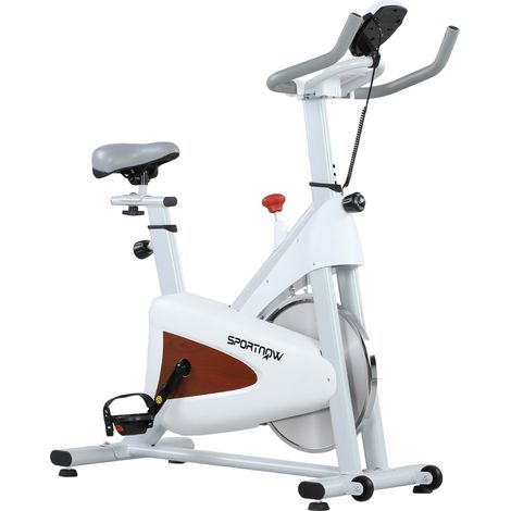 Vélo d’exercice silencieux, selle ajustable, résistance variable, écran LCD, porte-tablette, blanc (1/5)