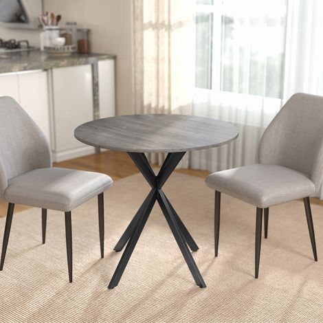 Table à Manger Ronde pour 2 Personnes avec Plateau Aspect Bois et Piètement Croisé en Acier, Gris (1/5)