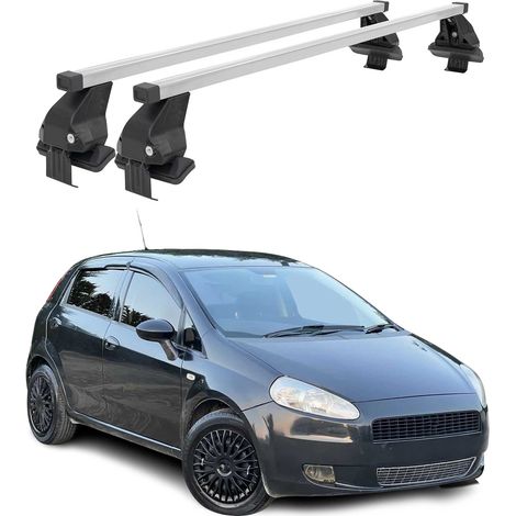 OMAC Dachträger Querträger Stahl für Fiat Grande Punto 2005-2012 3Tür – Abschließbar – City-Crash-getestet – DIN 75302:2019 – ISO/PAS 11154:2006 – Max. 50 kg Silber (1/5)