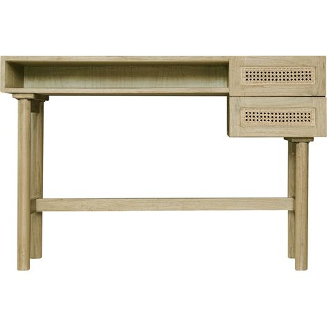 Scrivania in legno chiaro con scomparto e cassetti in paglia di Vienna rattan L120 cm GALINA