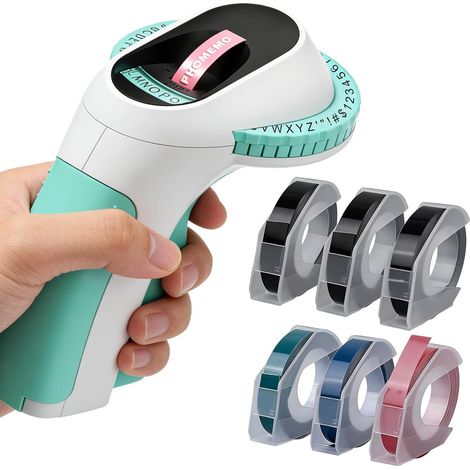 Étiqueteuse 3D E975, machine à gaufrer portable avec 6 rouleaux d'étiquettes, étiqueteuse de bricolage, imprimante d'étiquettes avec (£ € Ä Ö Ü) pour la maison, l'école (vert) (1/5)