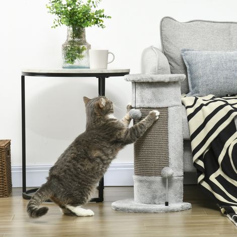 Rascador para Gatos Arañador para Gatos con Poste de Sisal y Bolas Colgantes 34x25,5x58 cm Gris (1/5)