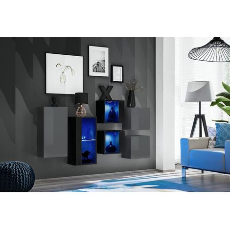 Ensemble meuble mural Switch SB IV - L 150 x P 30 x H 80 cm - Gris et noir - Livraison gratuite