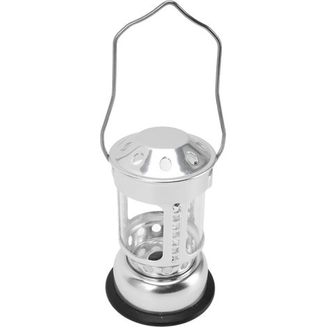 Lanterne portable à bougie, porte-bougies suspendu pour bougie chauffe-plat, idéale pour l'intérieur, l'extérieur, le camping et la pêche nocturne (alliage d'aluminium argenté). (1/5)