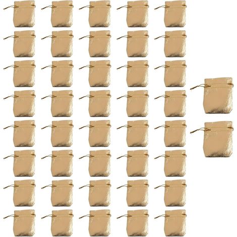 Lot de 50 pochettes transparentes en organza doré et argenté avec cordon de serrage pour bijoux, bonbons, fête de mariage, décoration de Noël, 3 tailles disponibles (5 x 7 cm, argenté) (1/5)