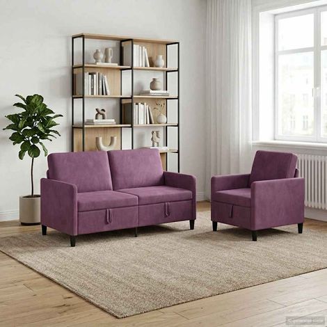 vidaXL Canapé avec rangement 2 pc Pourpre Polyester (1/5)