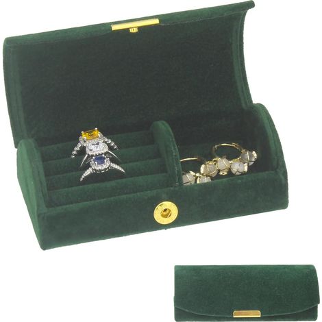 Mini boîte à bijoux de voyage, organisateur de bijoux portable pour femmes, convient aux bagues et boucles d'oreilles (vert foncé). (1/5)