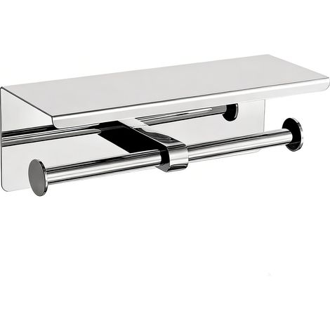 Porte Papier Toilette Double avec Etagere, Derouleur Acier INOX (1/5)