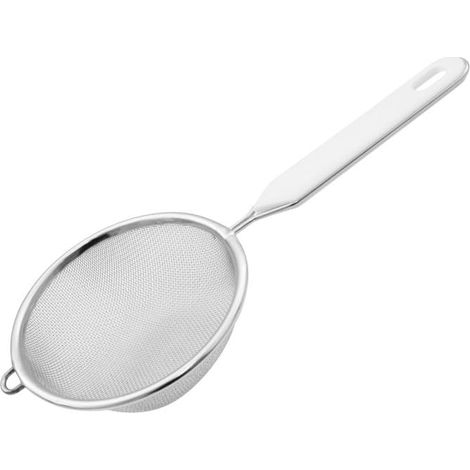 Passoire tamis, passoire, passoire avec manche, passoire de cuisine, tamis, tamis de cuisine, Acier inoxydable, Plastique, Blanc, 23,4 x 10 x 3,4 cm (1/4)